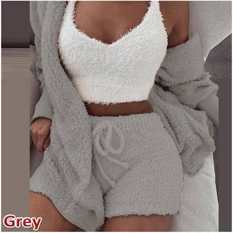 Three Piece Fashionable Ladies Fleece Loungewear Set