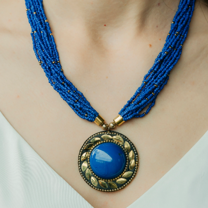 Blue Multistrand Large Enamel Round Locket Statement Pearl Pendant Necklace - ScentiMelti Home Fragrance, Beauty & Gifts UK