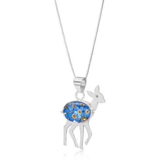 Deer necklace by  Shrieking Violet® Sterling silver deer pendant with real forget-me-nots - ScentiMelti Home Fragrance, Beauty & Gifts UK