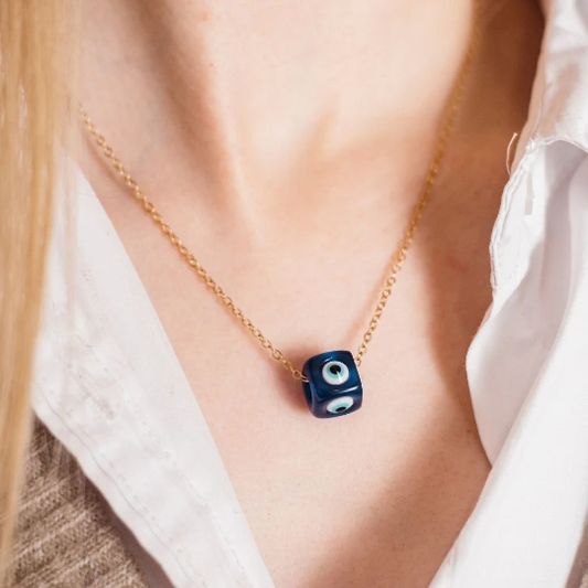 Evil Eye Dice Square Bead Minimalist Adjustable Pendant Protection Necklace - ScentiMelti Home Fragrance, Beauty & Gifts UK