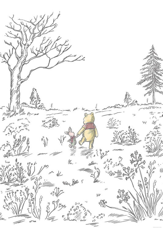 Disney Winnie Pooh and Piglet walk white forest Non-Woven Wallpaper Mural 200 cm x 280 cm (78" x 110") - ScentiMelti Home Fragrance, Beauty & Gifts UK