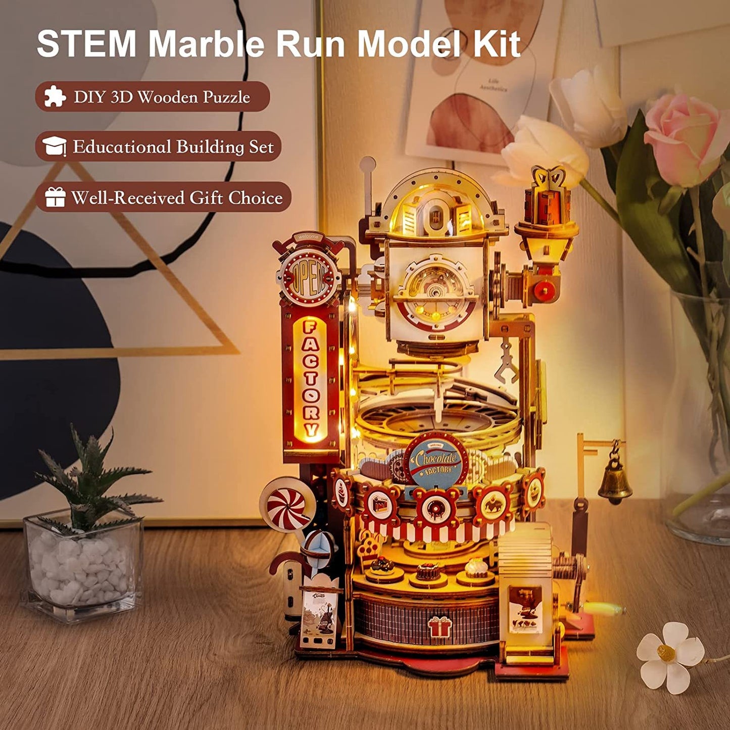 Robotime ROKR Marble Chocolate Factory 3D Wooden Puzzle Games Assembly Model Building Toys For Children Kids Birthday Gift - ScentiMelti Home Fragrance, Beauty & Gifts UK