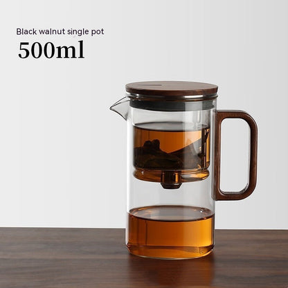 One-Click Filtering Walnut Full Glass Liner Teapot | Elegant Brewing Solution