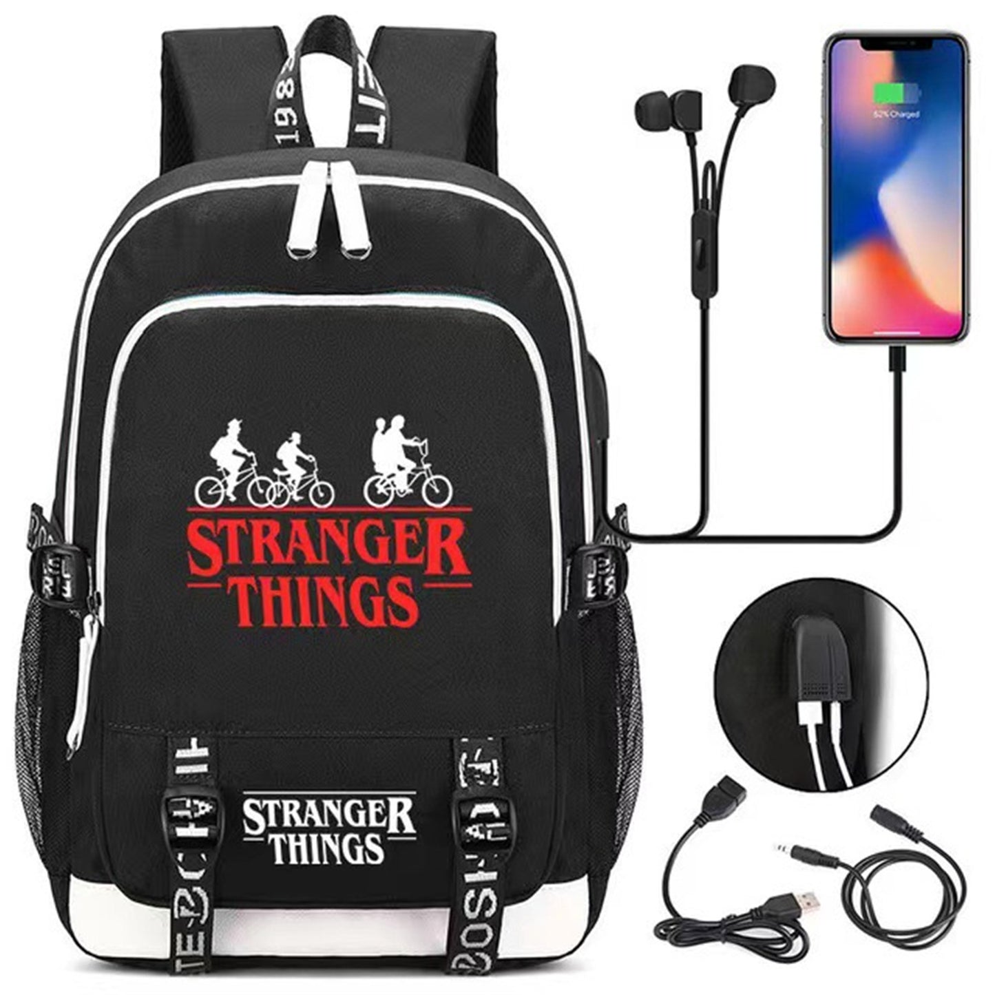 Stranger Things Backpack Dream Of Exploring Things Laptop Daypack With USB Charging - For Men Women Boy Girl Boys Black - ScentiMelti  Stranger Things Backpack Dream Of Exploring Things Lapto