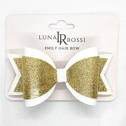 Emily Hair Bow - Gold Glitter on White Luna Rossi ScentiMelti Wax Melts