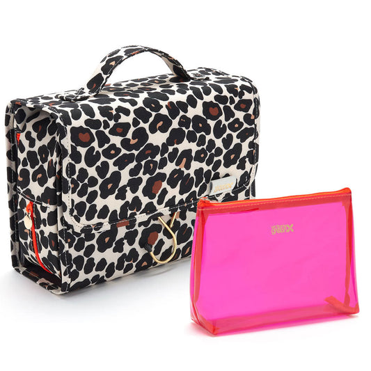 'Emma' 3 in 1 Hanging Wash Bag + 'Mia' Makeup Bag Set in Leopard Tan - ScentiMelti Home Fragrance, Beauty & Gifts UK