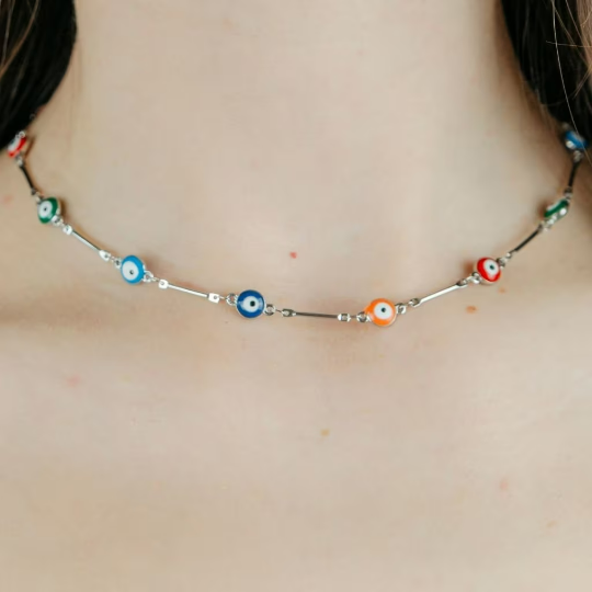 Multicolour Gold and Silver Evil Eye Charm Choker Protection Necklace - ScentiMelti Home Fragrance, Beauty & Gifts UK