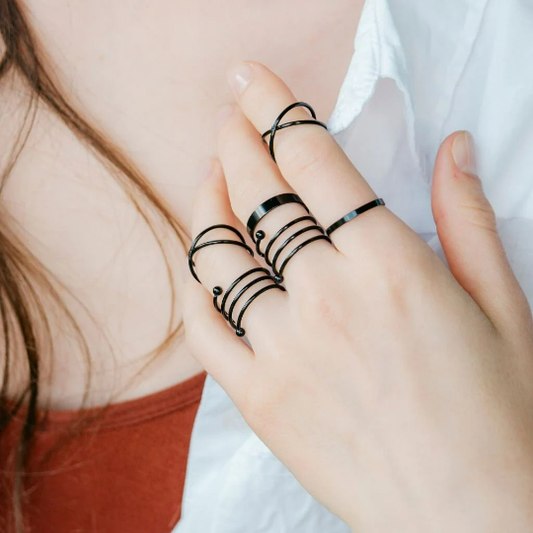 6 Piece Black Spring Punk Band Multi Finger Boho Ring Jewellery - ScentiMelti Home Fragrance, Beauty & Gifts UK