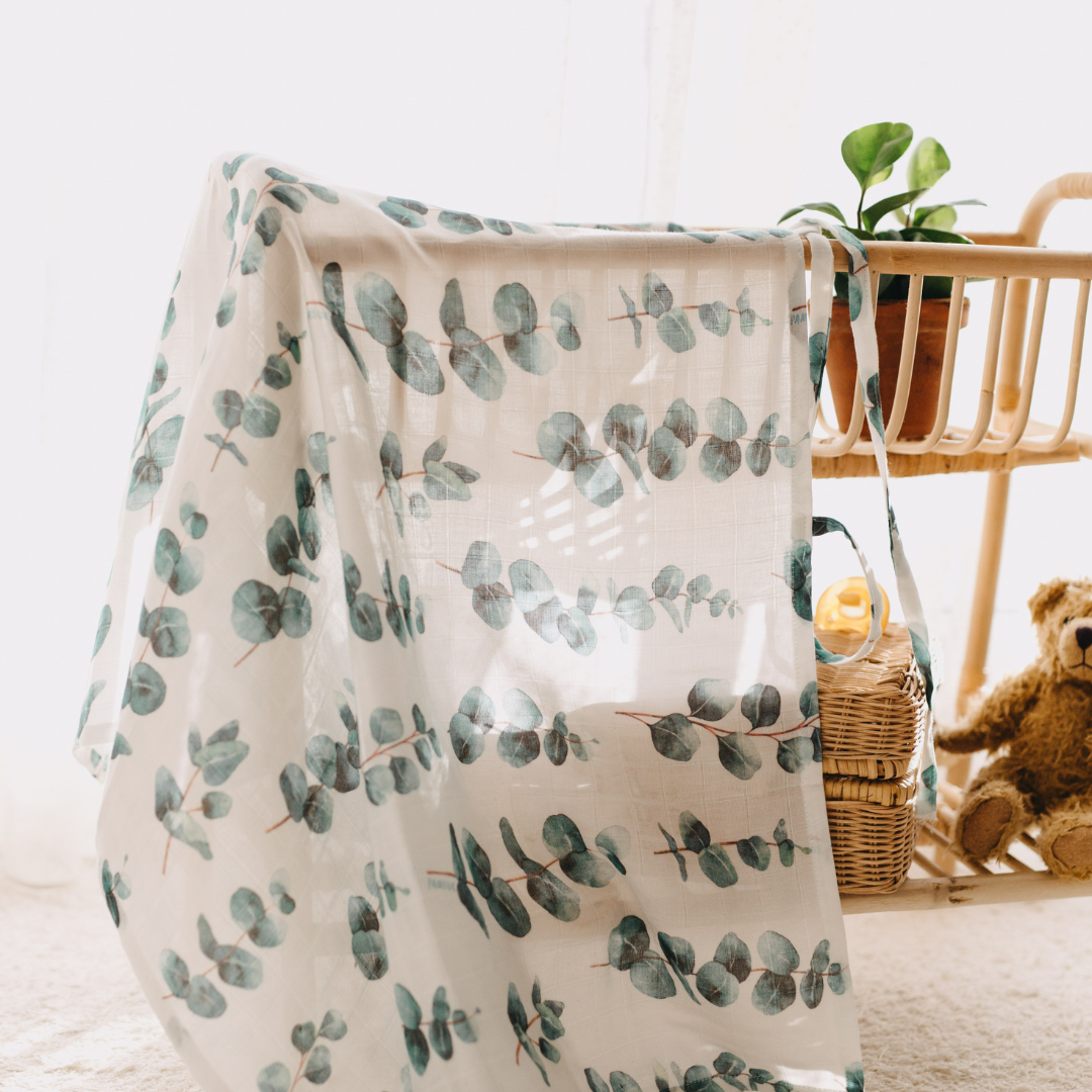 Muslin Swaddle Baby Blanket X-Large 120x120cm Eucalyptus - ScentiMelti Home Fragrance, Beauty & Gifts UK