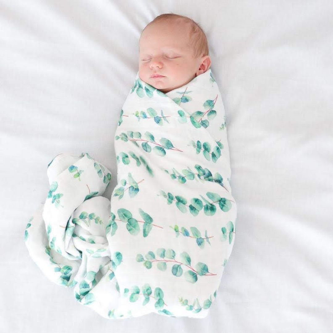 Muslin Swaddle Baby Blanket X-Large 120x120cm Eucalyptus - ScentiMelti Home Fragrance, Beauty & Gifts UK