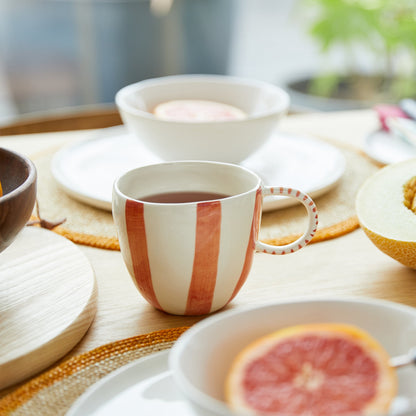 Striped Stoneware Mug Coral - ScentiMelti Home Fragrance, Beauty & Gifts UK