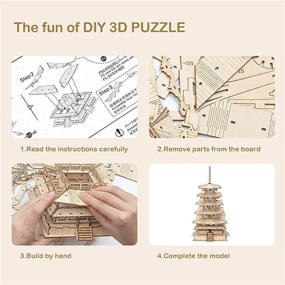 Robotime Five-storied Pagoda 3D Wooden Puzzle Toys For Children Kids Birthday Gift TGN02 - ScentiMelti Home Fragrance, Beauty & Gifts UK