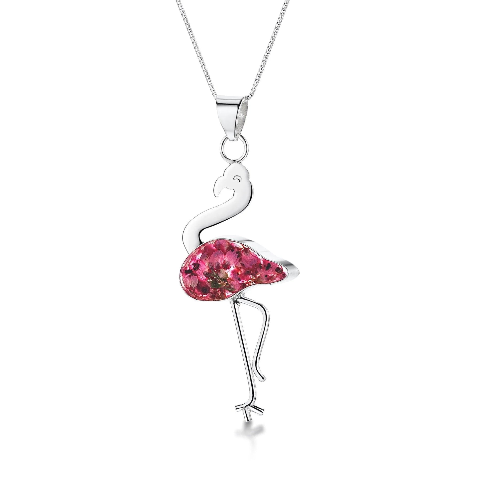 Flamingo necklace by  Shrieking Violet® Sterling silver pendant with pink heather. Handmade jewellery with real flowers - ScentiMelti Home Fragrance, Beauty & Gifts UK