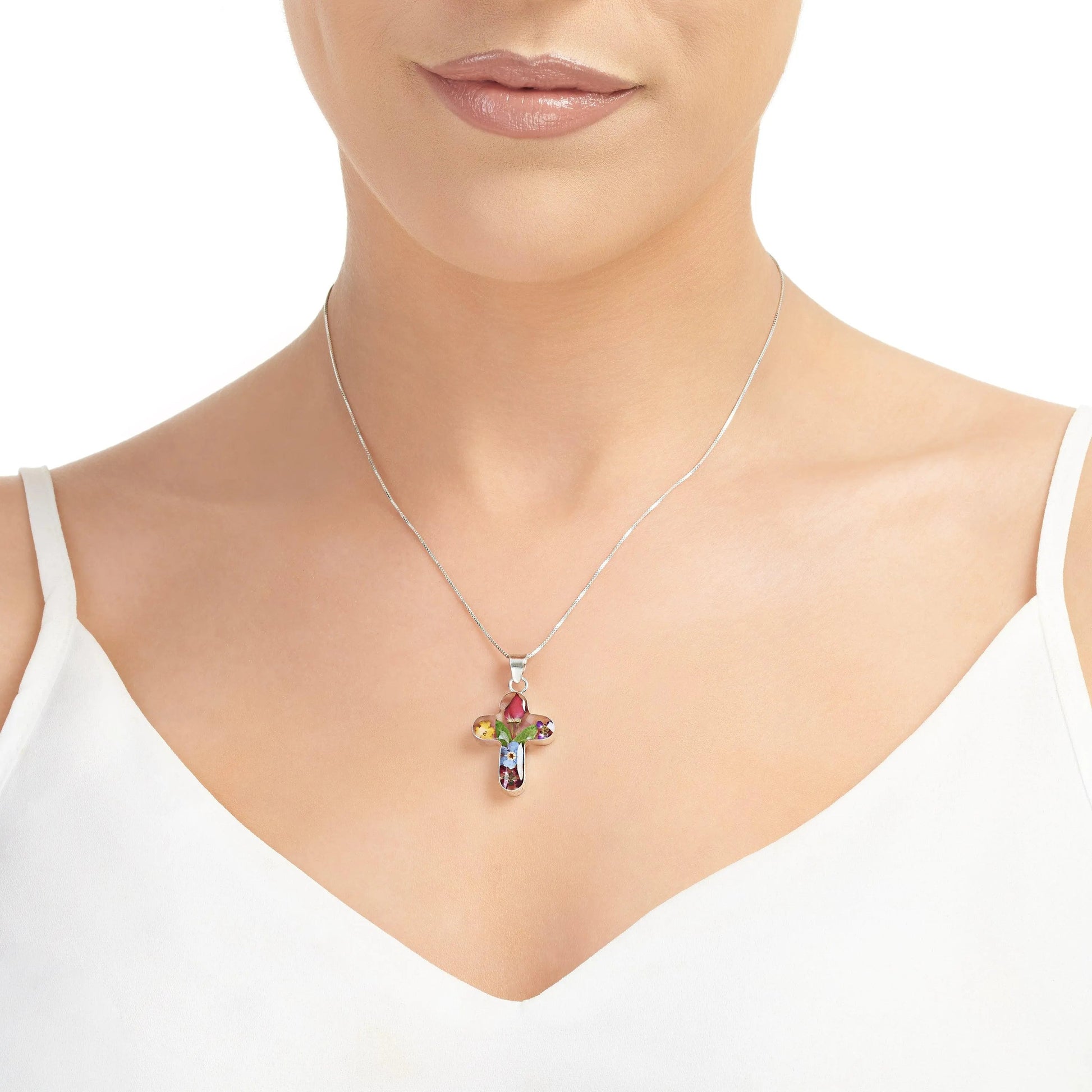 Flower cross necklace by Shrieking Violet® Sterling silver pendant handmade with real flowers. - ScentiMelti Home Fragrance, Beauty & Gifts UK