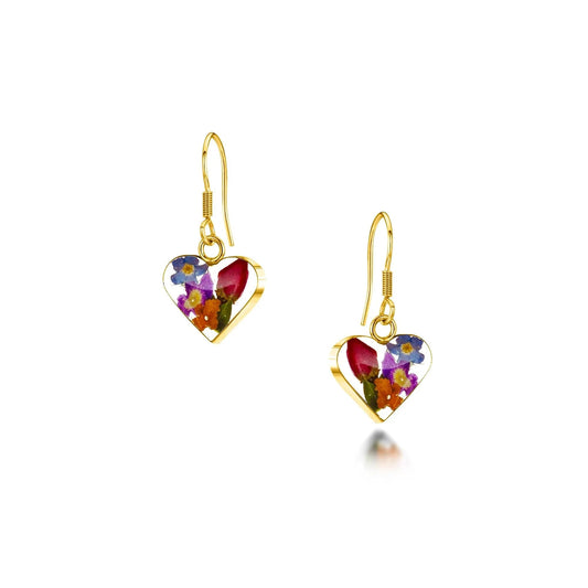 Flower earrings by  Shrieking Violet® Gold-plated sterling silver heart earrings with real flowers. Thoughtful jewellery gift for a special lady - ScentiMelti Home Fragrance, Beauty & Gifts UK