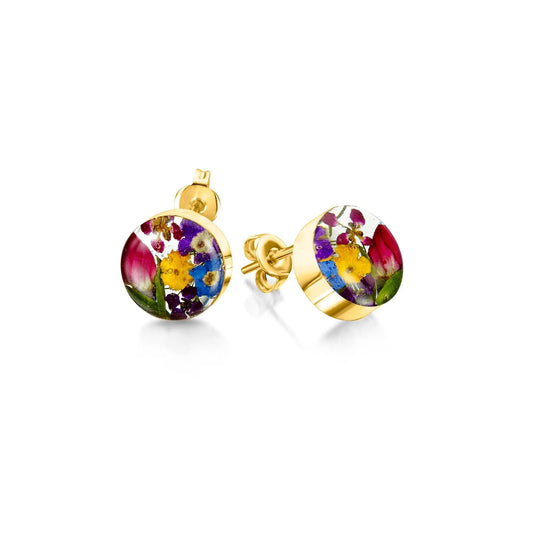 Flower earrings by  Shrieking Violet® Gold-plated sterling silver round studs with real flowers. Mothers day, Grandmothers birthday, ladies gift - ScentiMelti Home Fragrance, Beauty & Gifts UK