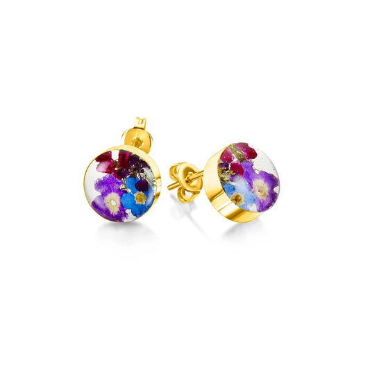 Flower earrings by  Shrieking Violet® Gold-plated sterling silver round studs with real flowers. Mothers day, Grandmothers birthday, ladies gift - ScentiMelti Home Fragrance, Beauty & Gifts UK