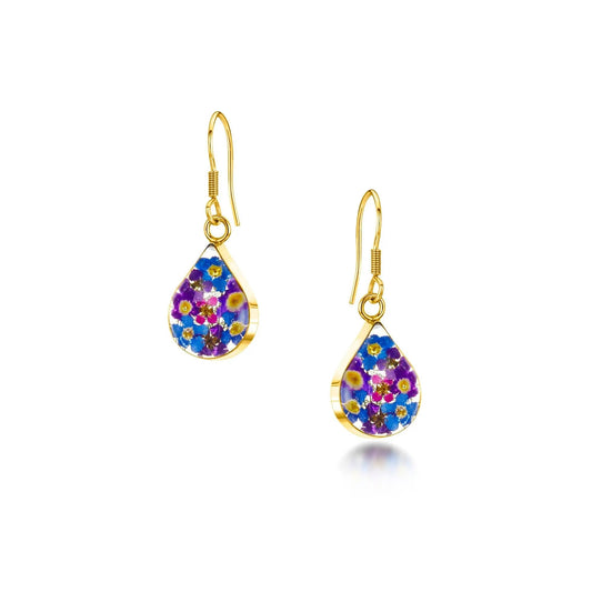 Flower earrings by  Shrieking Violet® Gold-plated sterling silver teardrop earrings with real flowers. Thoughtful jewellery gift for a special lady - ScentiMelti Home Fragrance, Beauty & Gifts UK