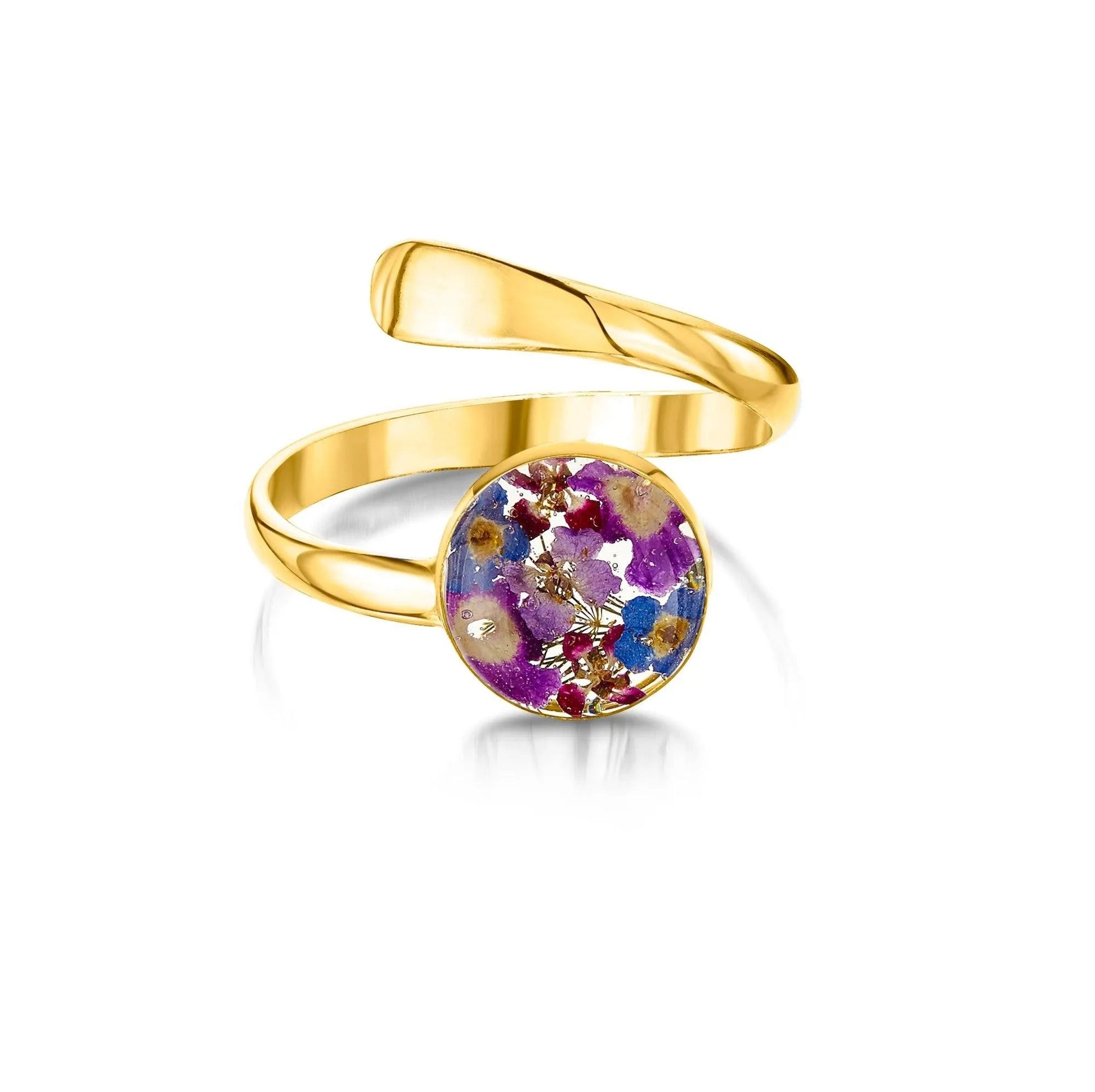 Flower jewellery by  Shrieking Violet® Gold-plated sterling silver adjustable ring with real flowers. Ideal gift for a special friend, mum, nan, wife - ScentiMelti Home Fragrance, Beauty & Gifts UK