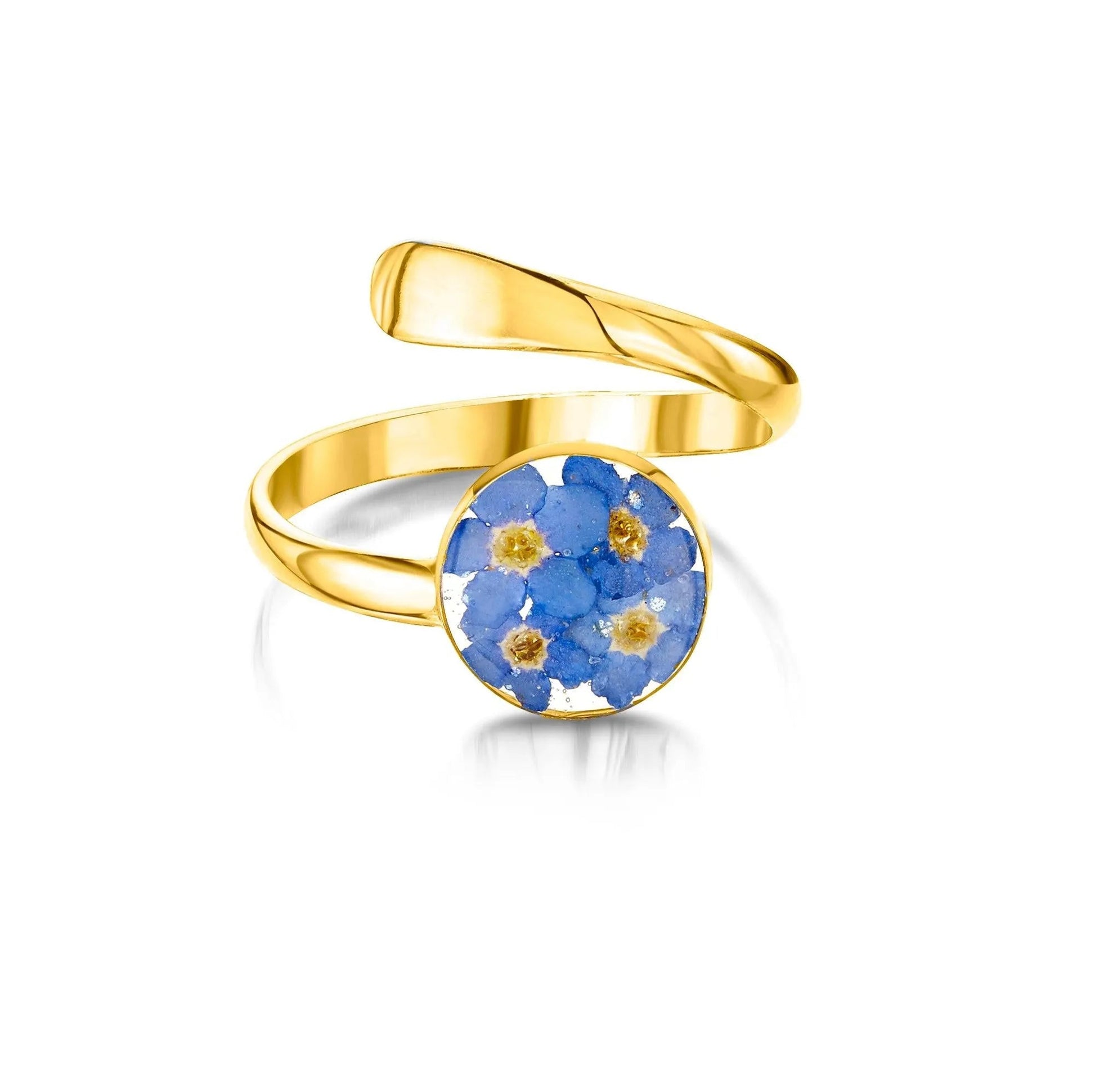 Gold-plated sterling silver adjustable ring with real forget me nots. Ideal mothers day gift - ScentiMelti Home Fragrance, Beauty & Gifts UK