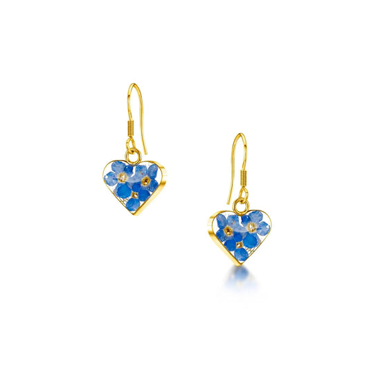 Gold-plated sterling silver heart earrings with real forget me not flowers. Perfect Mothers day gift! - ScentiMelti Home Fragrance, Beauty & Gifts UK