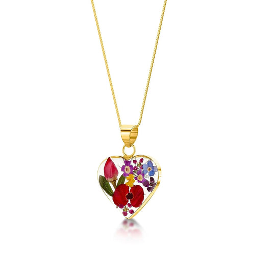 Flower jewellery by  Shrieking Violet® Gold-plated sterling silver heart pendant necklace with real flowers. Bloom jewellery for mehndi - ScentiMelti Home Fragrance, Beauty & Gifts UK