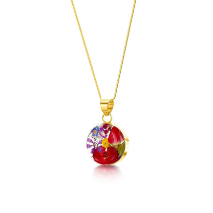 Gold-plated sterling silver round pendant necklace with real flowers. - ScentiMelti Home Fragrance, Beauty & Gifts UK