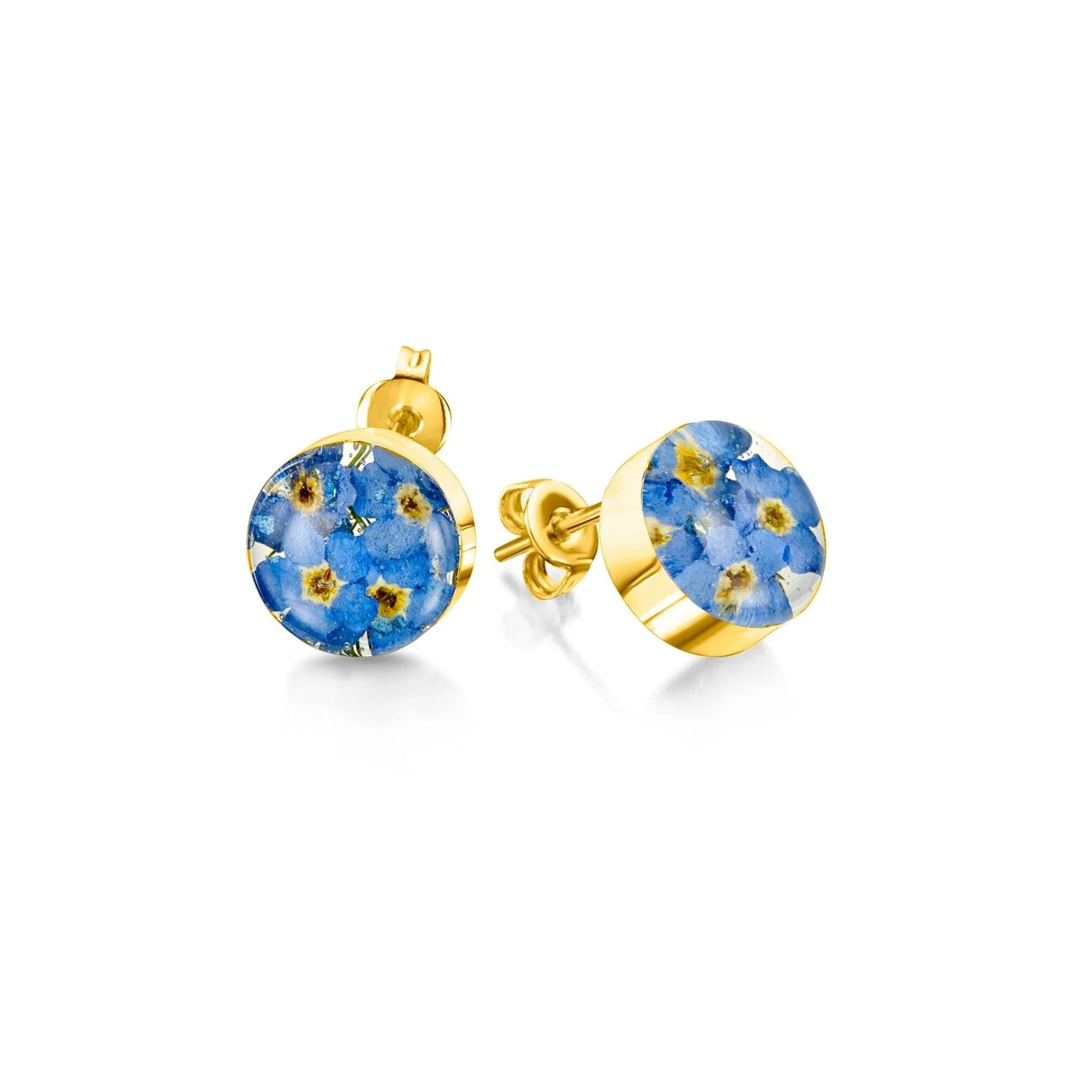 Gold-plated sterling silver round stud earrings with forget-me-nots by Shrieking Violet - ScentiMelti Home Fragrance, Beauty & Gifts UK