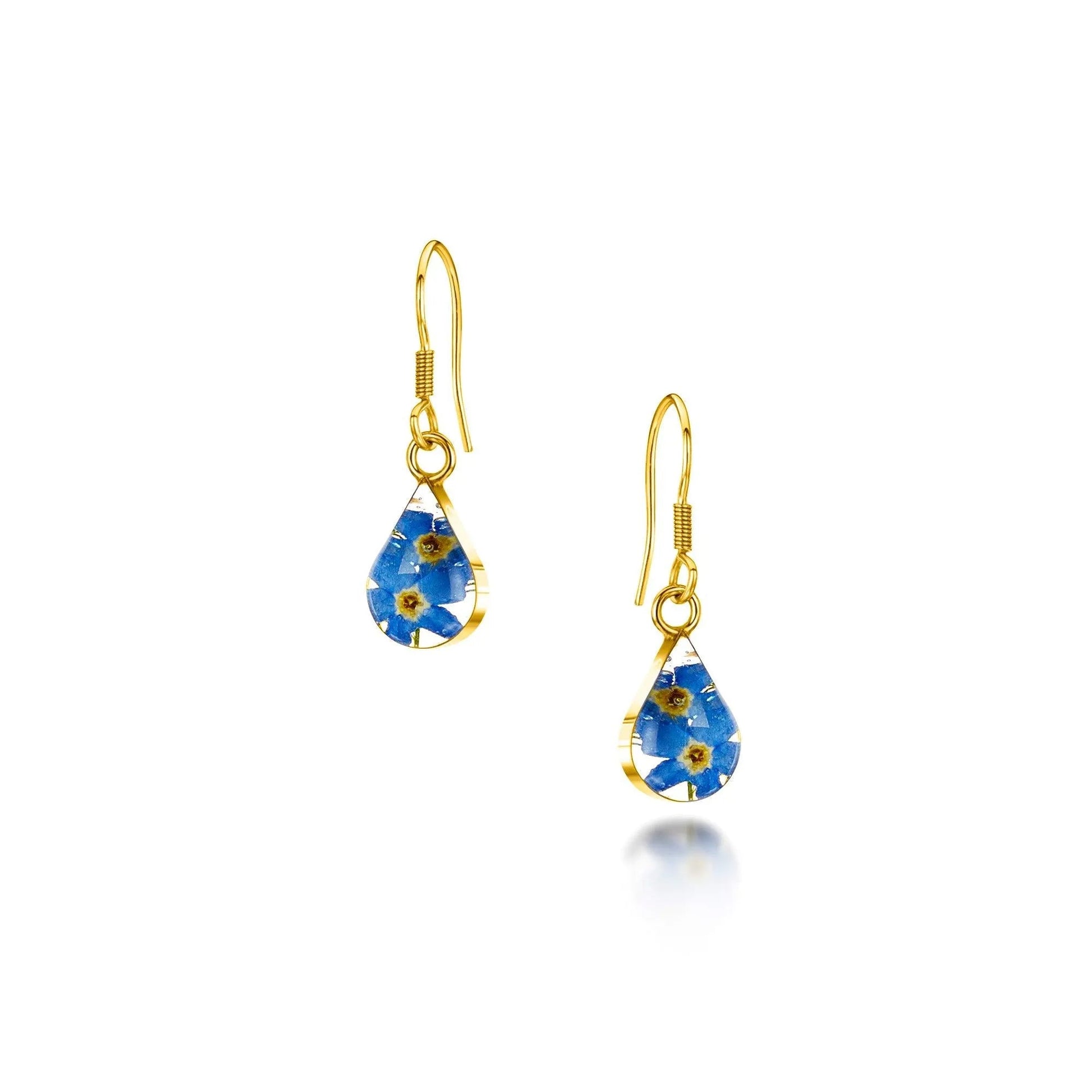 Gold-Plated Silver Teardrop Forget-Me-Not dangle drop Earrings - ScentiMelti Home Fragrance, Beauty & Gifts UK