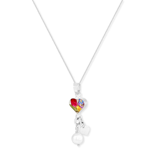 Sterling silver heart charm pendant with real flowers & a cultured pearl charm - ScentiMelti Home Fragrance, Beauty & Gifts UK