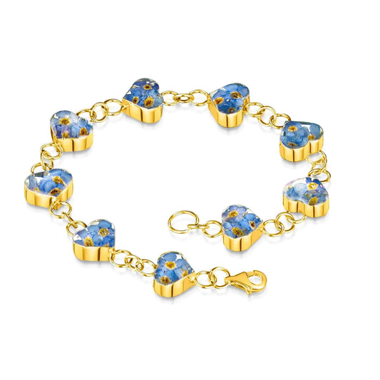 Gold-Plated Silver Heart Link Forget-Me-Not Bracelet - ScentiMelti Home Fragrance, Beauty & Gifts UK