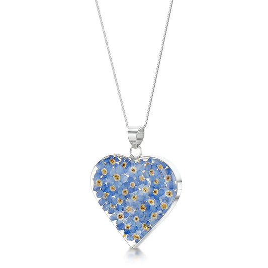 Forget-me-not heart necklace by  Shrieking Violet® Sterling silver heart filled with real forget-me-not flowers. Mothers day jewellery gift - ScentiMelti Home Fragrance, Beauty & Gifts UK