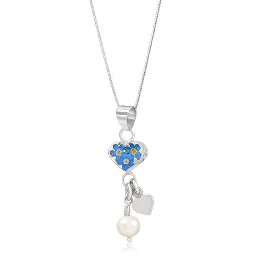 Sterling Silver Forget-Me-Not Heart Pendant with Pearl - Shrieking Violet® - ScentiMelti Home Fragrance, Beauty & Gifts UK