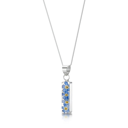 Sterling Silver Rectangle Pendant Necklace with Real Forget-Me-Not Flowers - ScentiMelti Home Fragrance, Beauty & Gifts UK