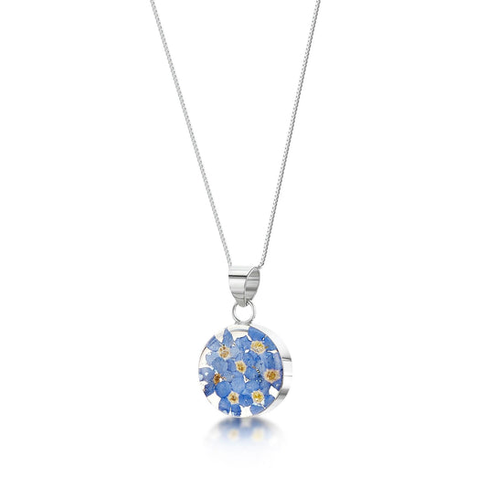 Forget-me-not necklace by Shrieking Violet® Sterling silver round pendant with real forget-me-nots. Perfect for Mothers day or bridesmaid jewellery. - ScentiMelti Home Fragrance, Beauty & Gifts UK