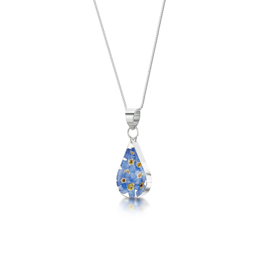 Forget-me-not necklace by Shrieking Violet® Sterling silver teardrop pendant with real forget-me-nots. Ideal for Mothers day or bridesmaid jewellery. - ScentiMelti Home Fragrance, Beauty & Gifts UK