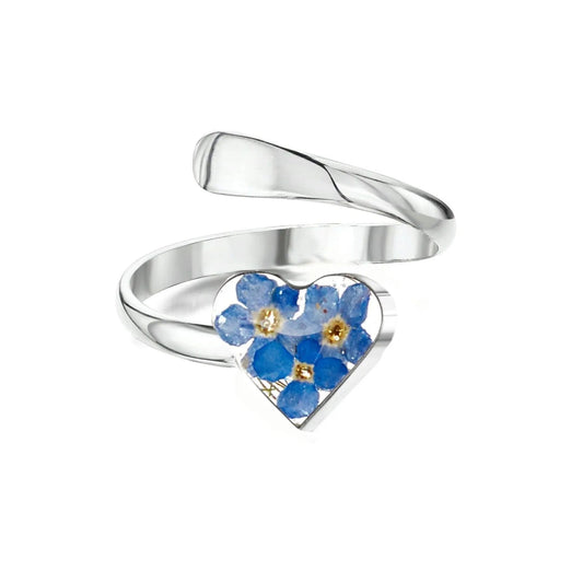 Flower ring by Shrieking Violet® Sterling silver adjustable size ring with real forget me nots. - ScentiMelti Home Fragrance, Beauty & Gifts UK