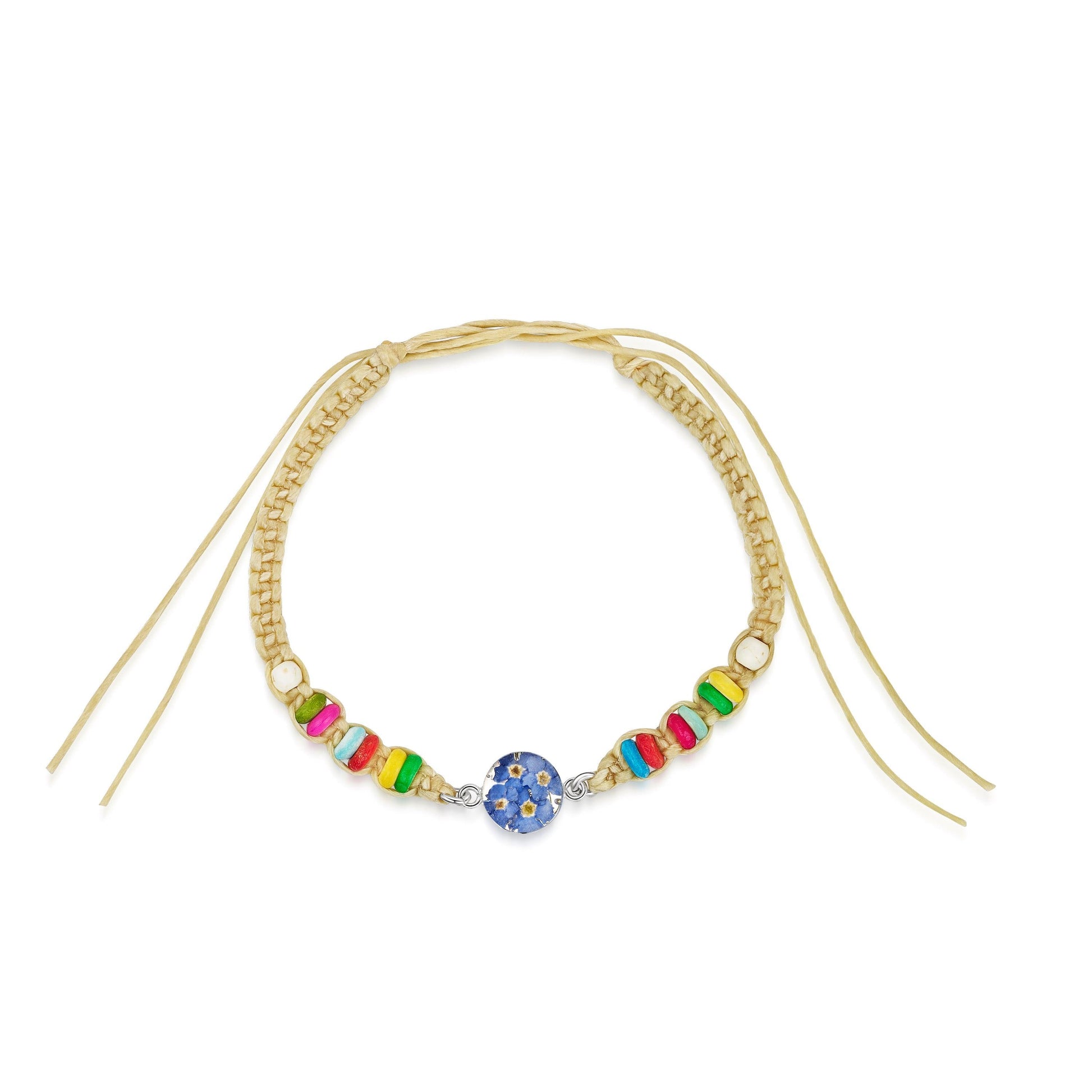 Friendship bracelet with colourful beads & a real flower charm. - ScentiMelti Home Fragrance, Beauty & Gifts UK