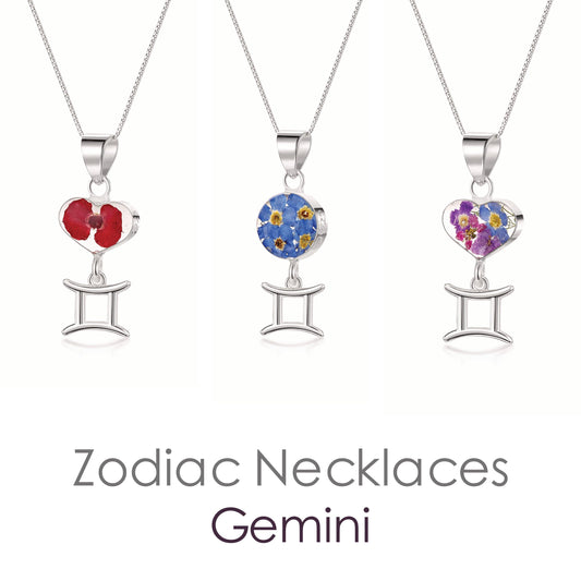 Gemini Necklace - Sterling silver pendant with real flowers & a zodiac charm.  More Options... - ScentiMelti Home Fragrance, Beauty & Gifts UK