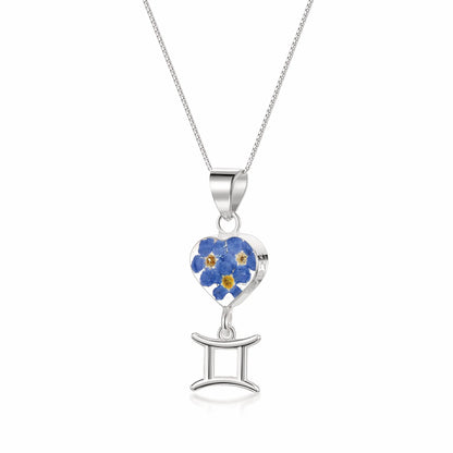 Gemini Necklace - Sterling silver pendant with real flowers & a zodiac charm.  More Options... - ScentiMelti Home Fragrance, Beauty & Gifts UK