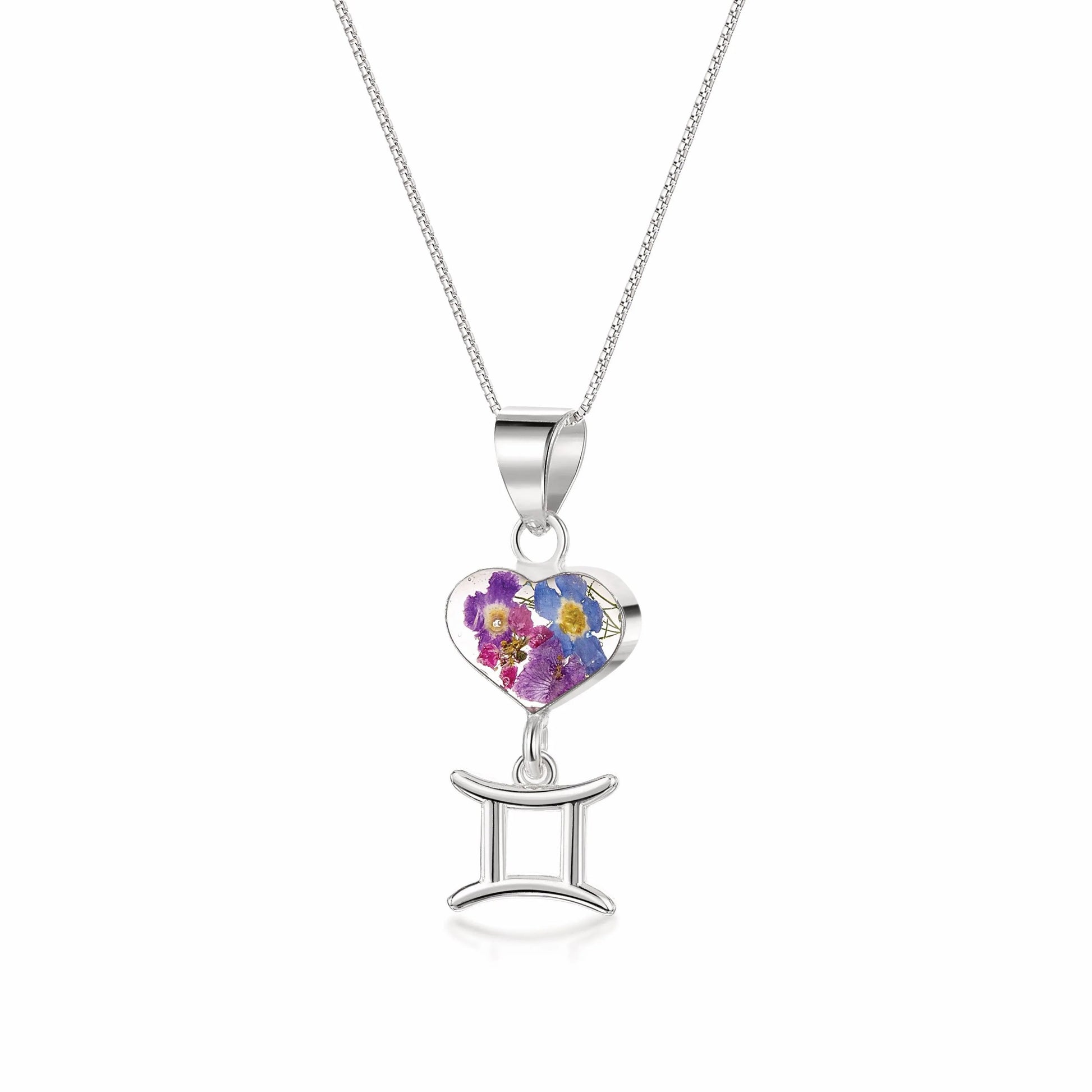 Gemini Necklace - Sterling silver pendant with real flowers & a zodiac charm.  More Options... - ScentiMelti Home Fragrance, Beauty & Gifts UK