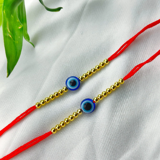 Golden Beaded Evil Eye Rakhi for Raksha Bandhan | Rakhi for Brother Sister