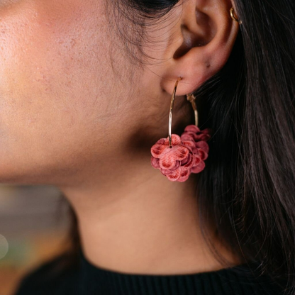 Golden 30mm Pink Petal Floral Fabric Large Round Dainty Huggie Hoop Earrings The Colourful Aura ScentiMelti Wax Melts