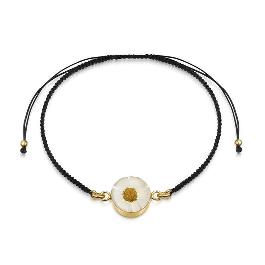 Gold plated black woven bracelet with flower charm - Daisy - Round - ScentiMelti Home Fragrance, Beauty & Gifts UK