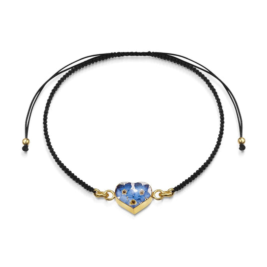 Gold plated black woven bracelet with flower charm - Forget-me-not - Heart - ScentiMelti Home Fragrance, Beauty & Gifts UK