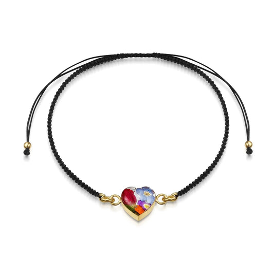 Gold plated black woven bracelet with flower charm - Mixed flower - Heart - ScentiMelti Home Fragrance, Beauty & Gifts UK