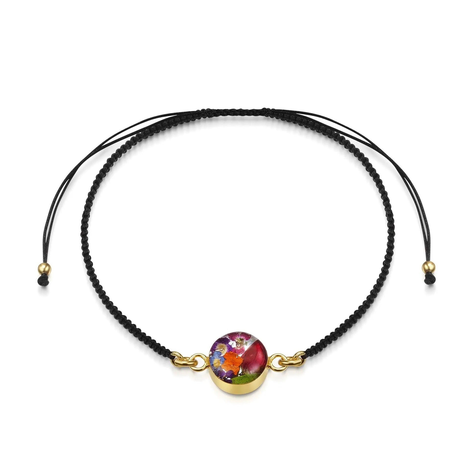 Gold plated black woven bracelet with flower charm - Mixed flower - Round - ScentiMelti Home Fragrance, Beauty & Gifts UK