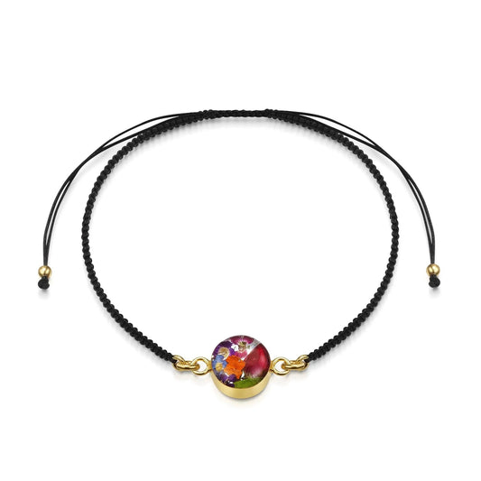 Gold plated black woven bracelet with flower charm - Mixed flower - Round - ScentiMelti Home Fragrance, Beauty & Gifts UK