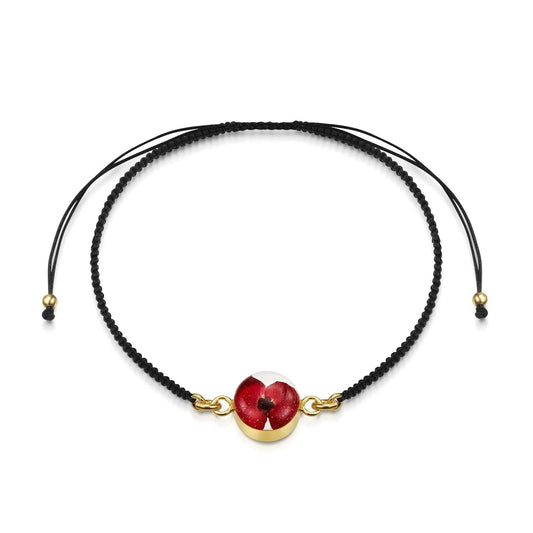 Gold plated black woven bracelet with flower charm - Poppy - Round - ScentiMelti Home Fragrance, Beauty & Gifts UK