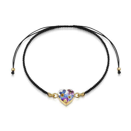 Gold plated black woven bracelet with flower charm - Purple Haze - Heart - ScentiMelti Home Fragrance, Beauty & Gifts UK